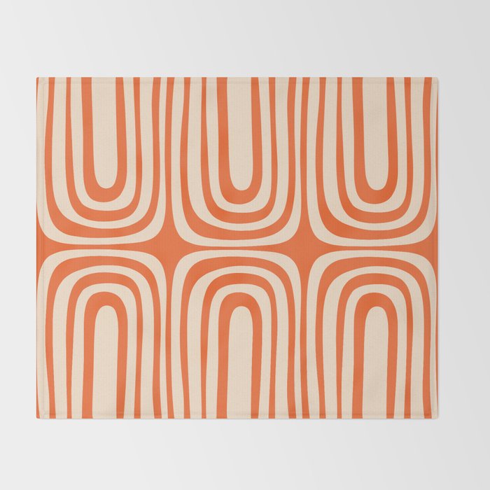 Midcentury Modern Confaab Abstract Pattern Orange Cream Throw Blanket Gallery Image 2