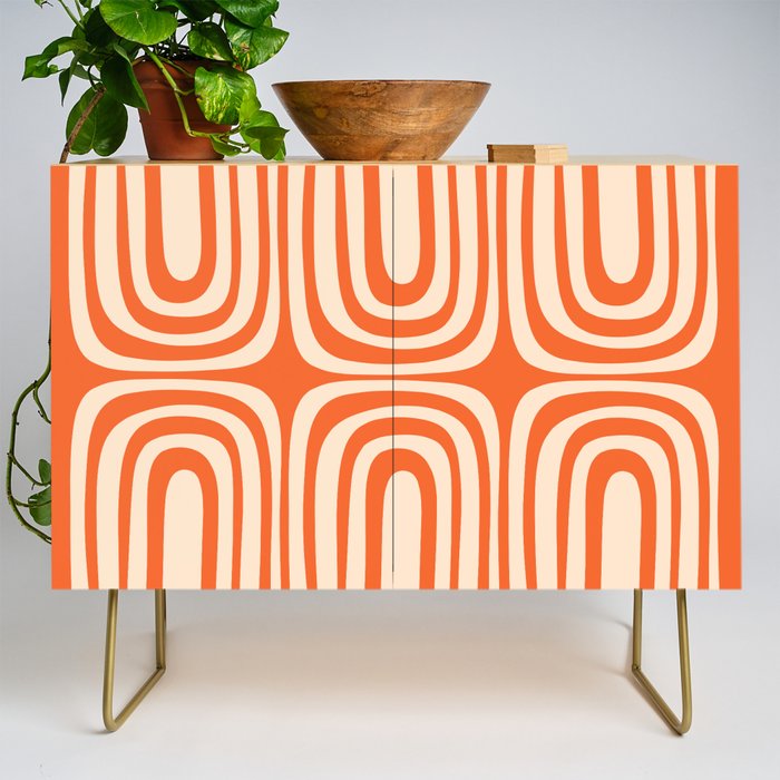 Midcentury Modern Confaab Abstract Pattern Orange Cream Credenza Gallery Image 1