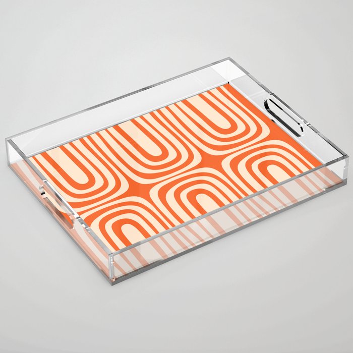 Midcentury Modern Confaab Abstract Pattern Orange Cream Acrylic Tray Gallery Image 1
