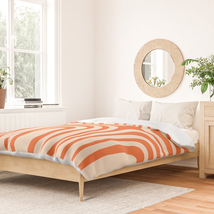 Midcentury Modern Confaab Abstract Pattern Orange Cream Duvet Cover Gallery Image 2