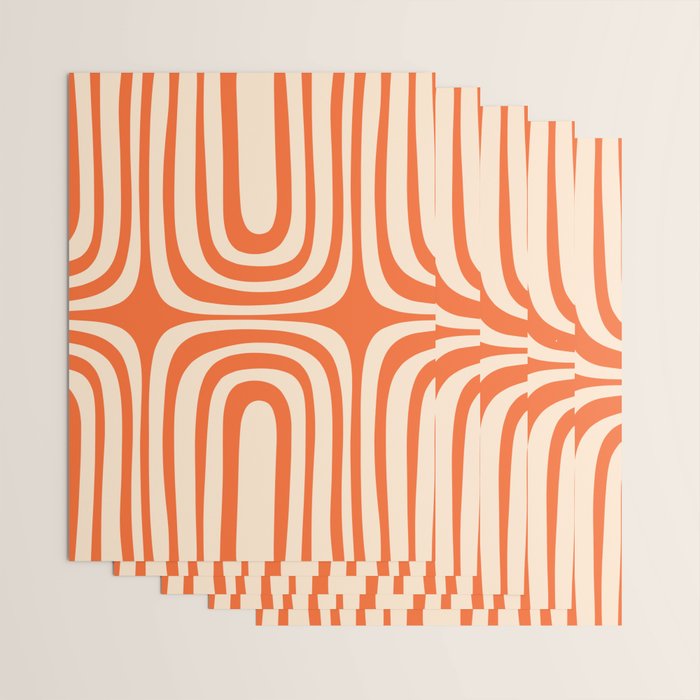 Midcentury Modern Confaab Abstract Pattern Orange Cream Wrapping Paper Gallery Image 3