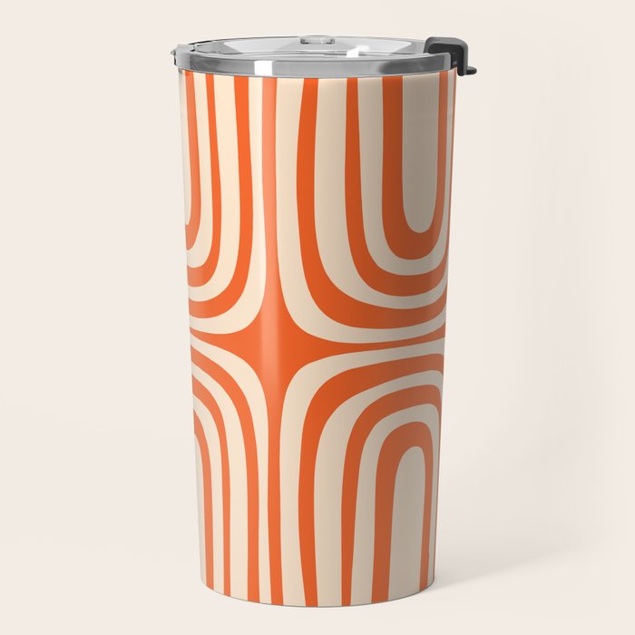 Midcentury Modern Confaab Abstract Pattern Orange Cream Travel Mug Gallery Image 2