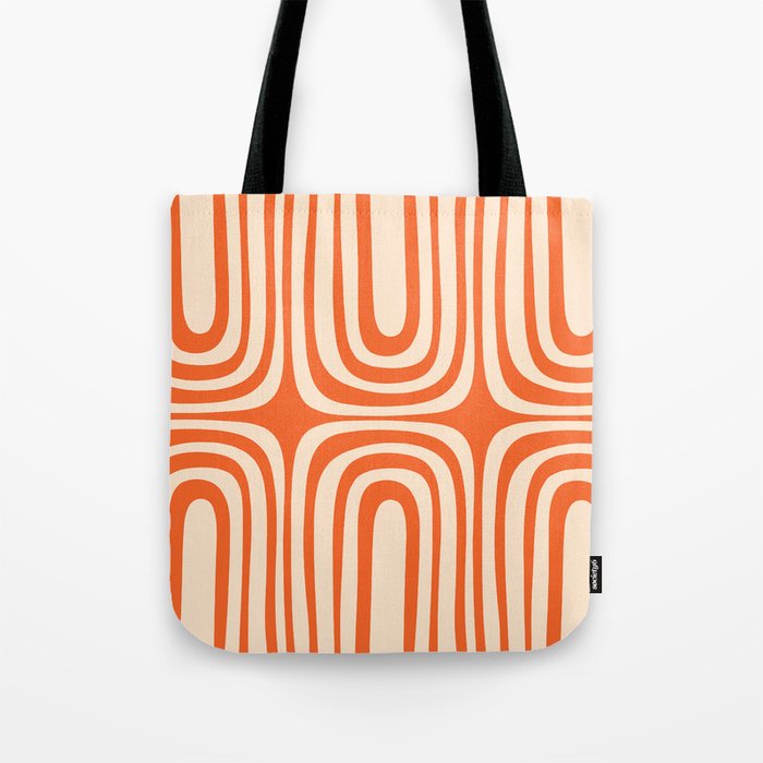 Midcentury Modern Confaab Abstract Pattern Orange Cream Tote Bag Gallery Image 1