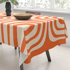 Midcentury Modern Confaab Abstract Pattern Orange Cream Tablecloth Gallery Image 3