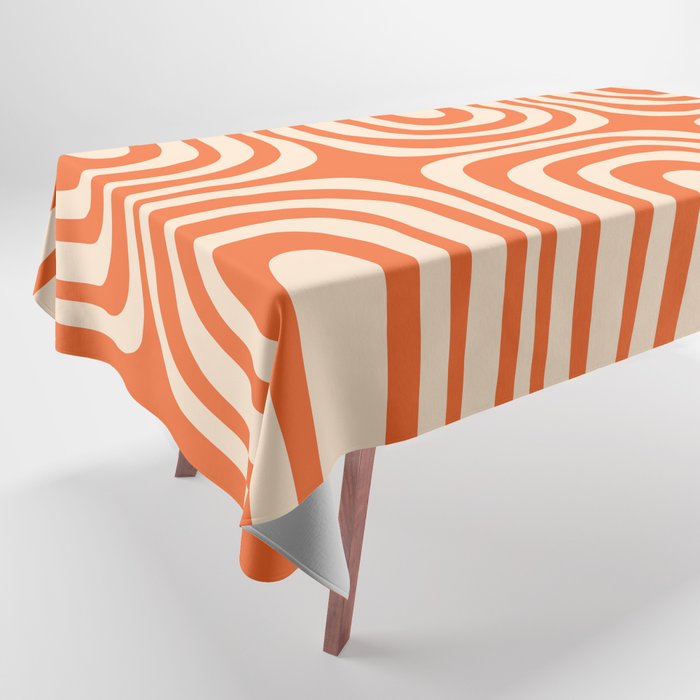 Midcentury Modern Confaab Abstract Pattern Orange Cream Tablecloth Gallery Image 1