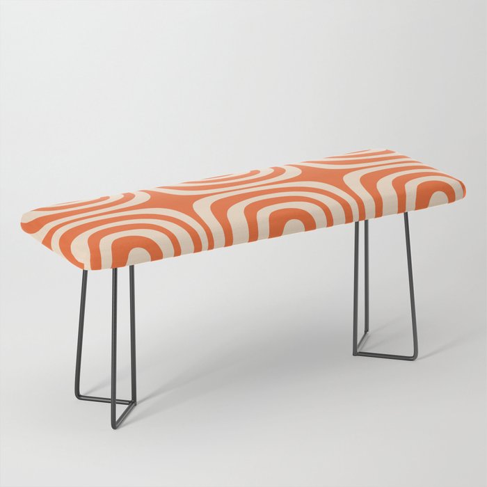 Midcentury Modern Confaab Abstract Pattern Orange Cream Bench Gallery Image 1