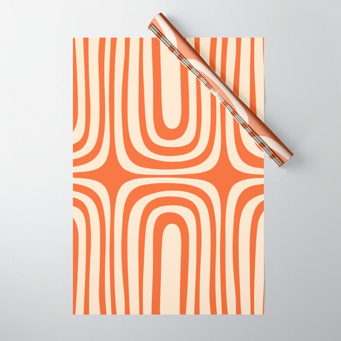 Midcentury Modern Confaab Abstract Pattern Orange Cream Wrapping Paper Gallery Image 1