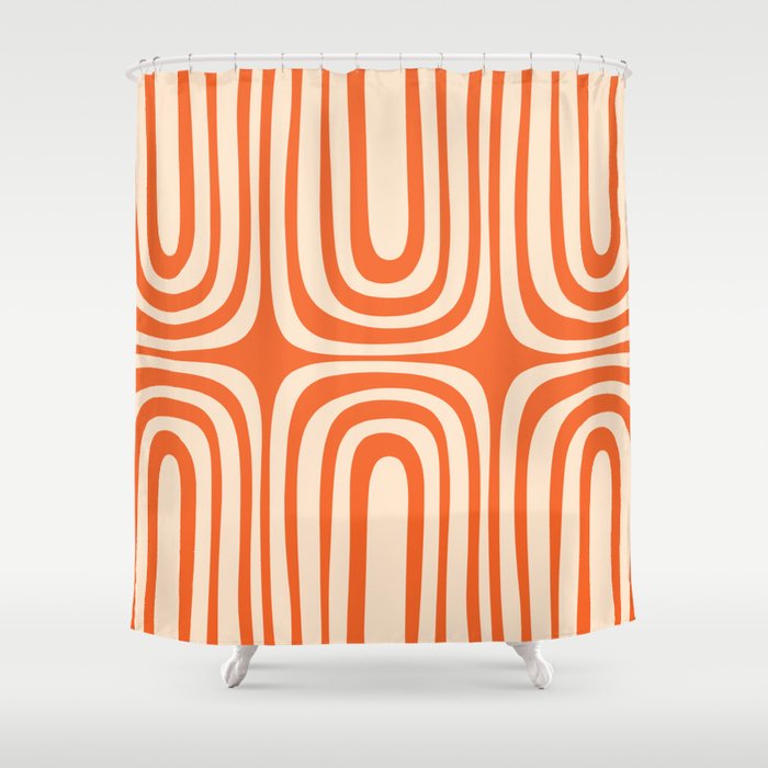 Midcentury Modern Confaab Abstract Pattern Orange Cream Shower Curtain Gallery Image 1