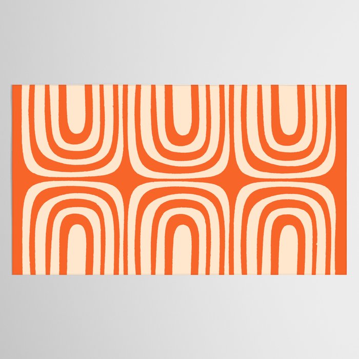 Midcentury Modern Confaab Abstract Pattern Orange Cream Tablecloth Gallery Image 2