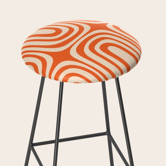 Midcentury Modern Confaab Abstract Pattern Orange Cream Stool Gallery Image 2