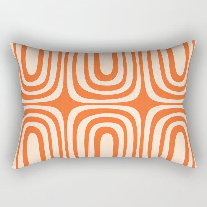 Midcentury Modern Confaab Abstract Pattern Orange Cream Rectangular Pillow Gallery Image 1