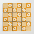 Retro Daisy Flower Checker in Yellow Wood Wall Art Gallery Image 1