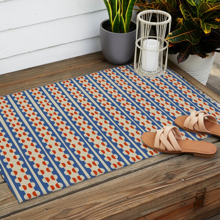Dots and Lines - Blue and Red Outdoor Rug Gallery Image 2
