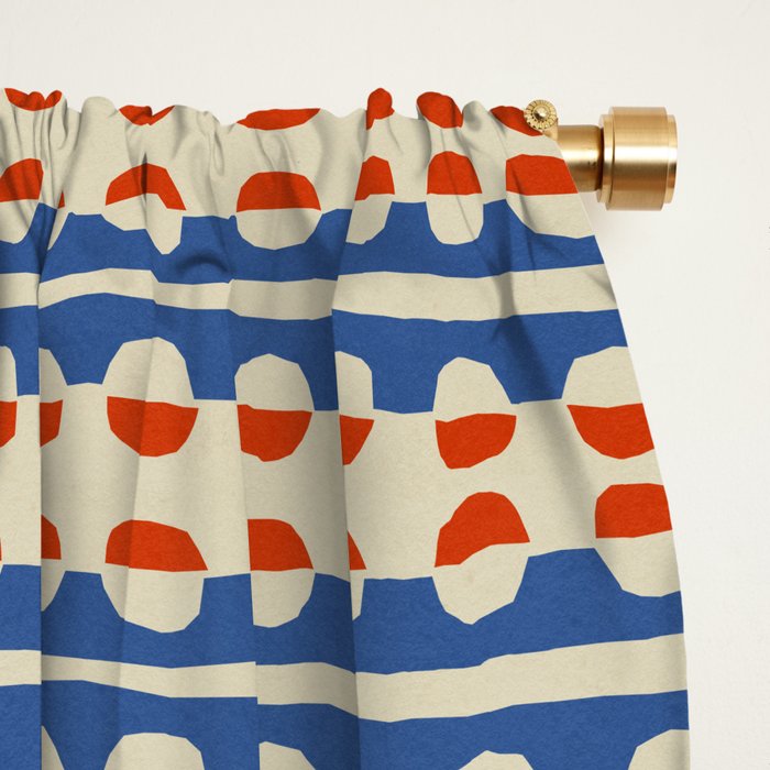 Dots and Lines - Blue and Red Window Curtain Gallery Image 2