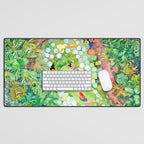 Tropical Vacay | Rainforest Jungle Botanical Lush Nature | Summer Lake People Swim | Boho Painting Desk Mat Gallery Image 1