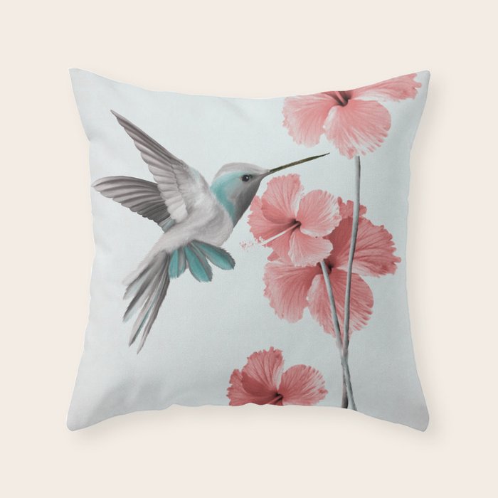 Hummingbird with Hibiscus Throw Pillow Gallery Image 6