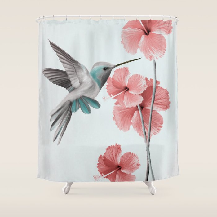 Hummingbird with Hibiscus Shower Curtain Gallery Image 1