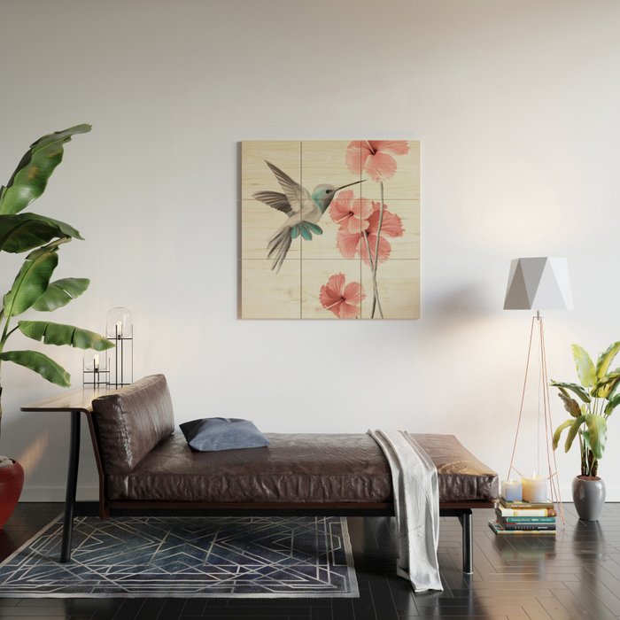 Hummingbird with Hibiscus Wood Wall Art Gallery Image 2