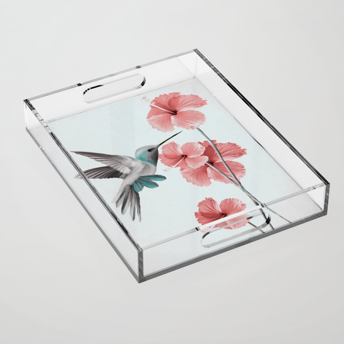 Hummingbird with Hibiscus Acrylic Tray Gallery Image 1