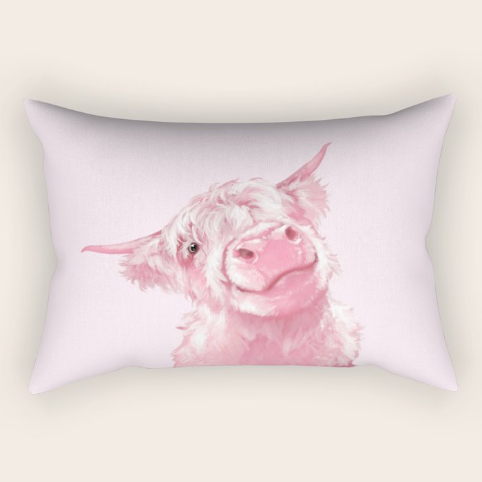 Highland Cow Pink Rectangular Pillow Gallery Image 1