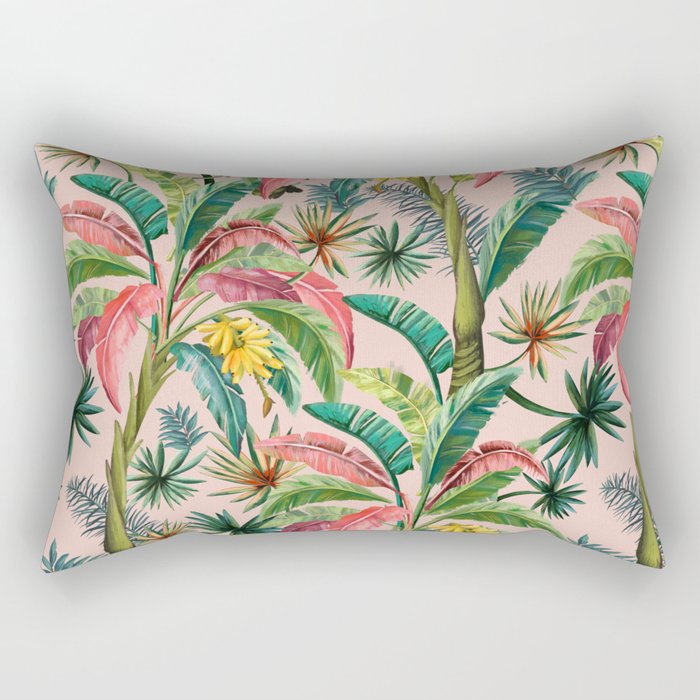 Palm Life, tropical palm leaves, banana palm, Hollywood Regency, green, pinks Rectangular Pillow Gallery Image 2