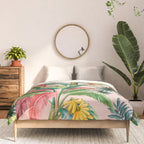 Palm Life, tropical palm leaves, banana palm, Hollywood Regency, green, pinks Comforter Gallery Image 3