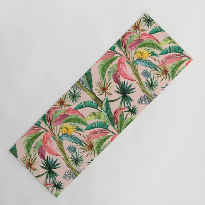 Palm Life, tropical palm leaves, banana palm, Hollywood Regency, green, pinks Yoga Mat Gallery Image 1