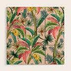 Palm Life, tropical palm leaves, banana palm, Hollywood Regency, green, pinks Wood Wall Art Gallery Image 1