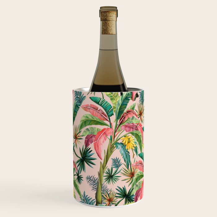Palm Life, tropical palm leaves, banana palm, Hollywood Regency, green, pinks Wine Chiller Gallery Image 3