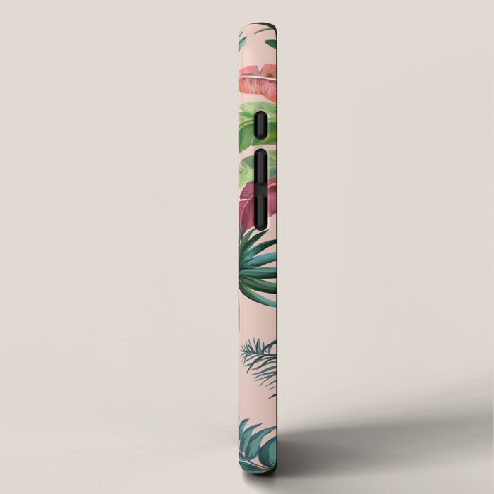 Palm Life, tropical palm leaves, banana palm, Hollywood Regency, green, pinks iPhone Case Gallery Image 2