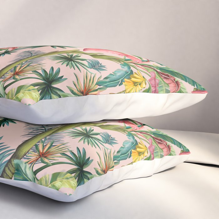Palm Life, tropical palm leaves, banana palm, Hollywood Regency, green, pinks Pillow Sham Gallery Image 3