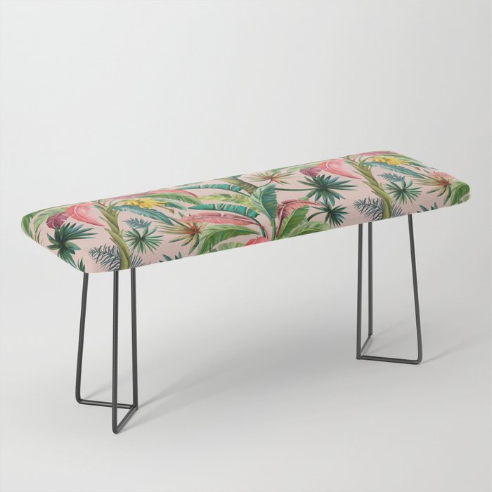 Palm Life, tropical palm leaves, banana palm, Hollywood Regency, green, pinks Bench Gallery Image 1