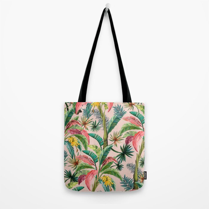 Palm Life, tropical palm leaves, banana palm, Hollywood Regency, green, pinks Tote Bag Gallery Image 2