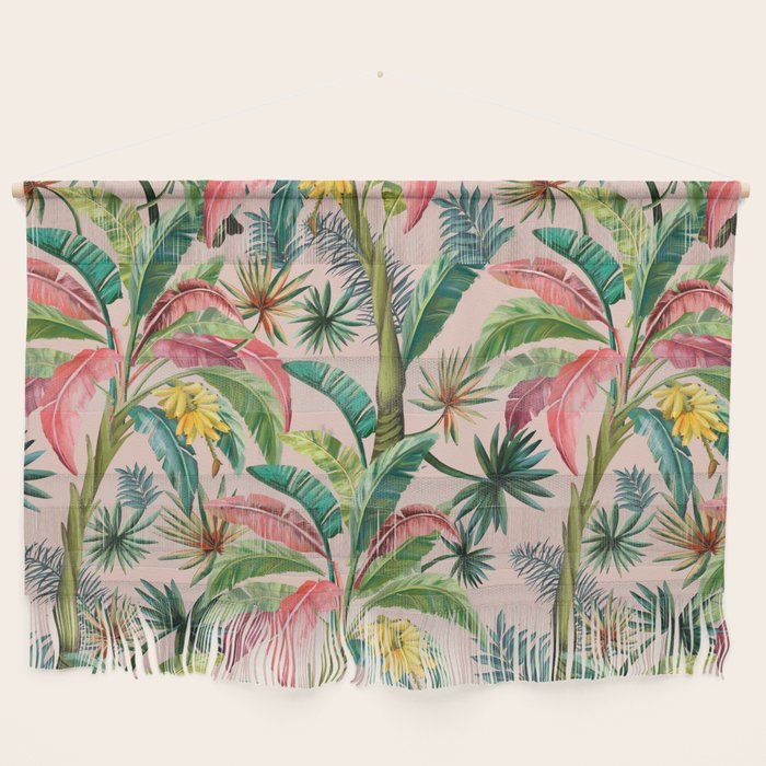 Palm Life, tropical palm leaves, banana palm, Hollywood Regency, green, pinks Wall Hanging Gallery Image 1