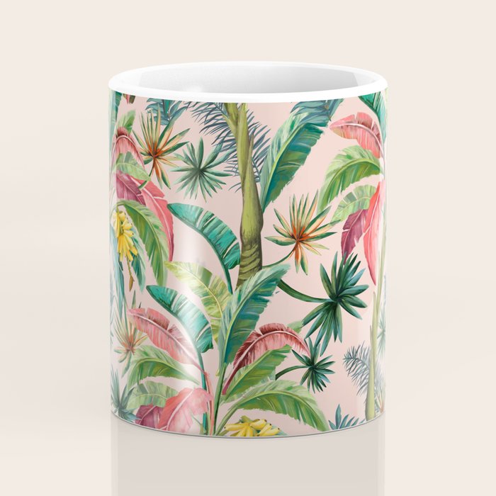 Palm Life, tropical palm leaves, banana palm, Hollywood Regency, green, pinks Coffee Mug Gallery Image 4