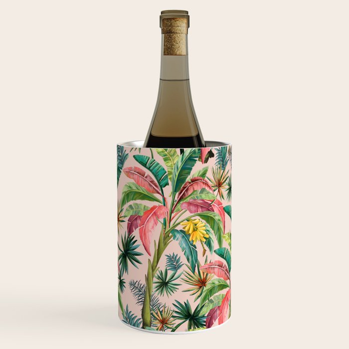 Palm Life, tropical palm leaves, banana palm, Hollywood Regency, green, pinks Wine Chiller Gallery Image 2