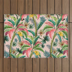 Palm Life, tropical palm leaves, banana palm, Hollywood Regency, green, pinks Outdoor Rug Gallery Image 1