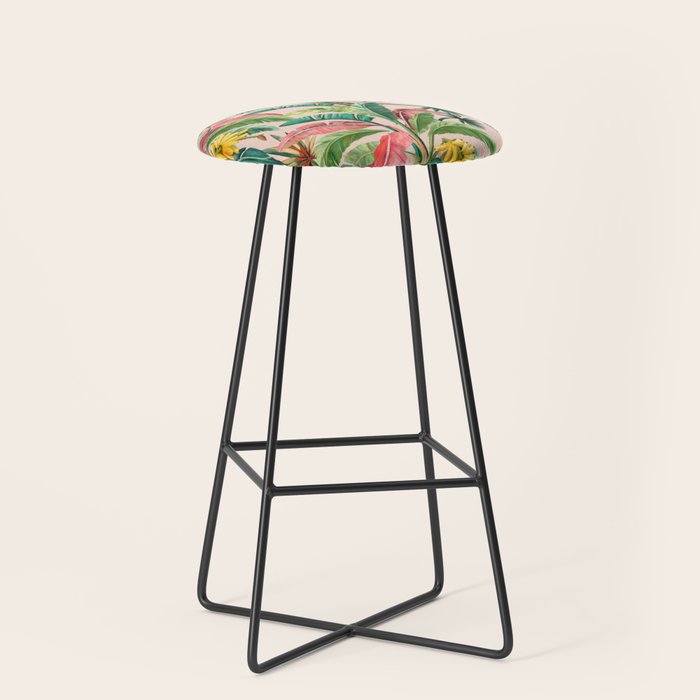 Palm Life, tropical palm leaves, banana palm, Hollywood Regency, green, pinks Stool Gallery Image 1