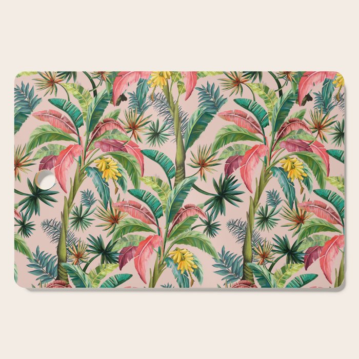 Palm Life, tropical palm leaves, banana palm, Hollywood Regency, green, pinks Cutting Board Gallery Image 1