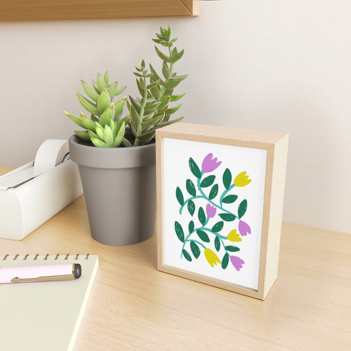 Simple Floral - Green, Very Peri and Yellow Mini Art Print Gallery Image 2