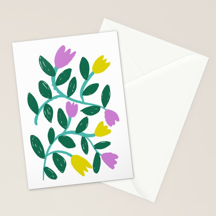 Simple Floral - Green, Very Peri and Yellow Stationery Card Gallery Image 2