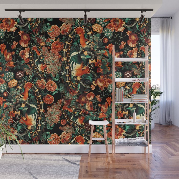 Birds and Snake Floral Pattern Wall Mural Gallery Image 1