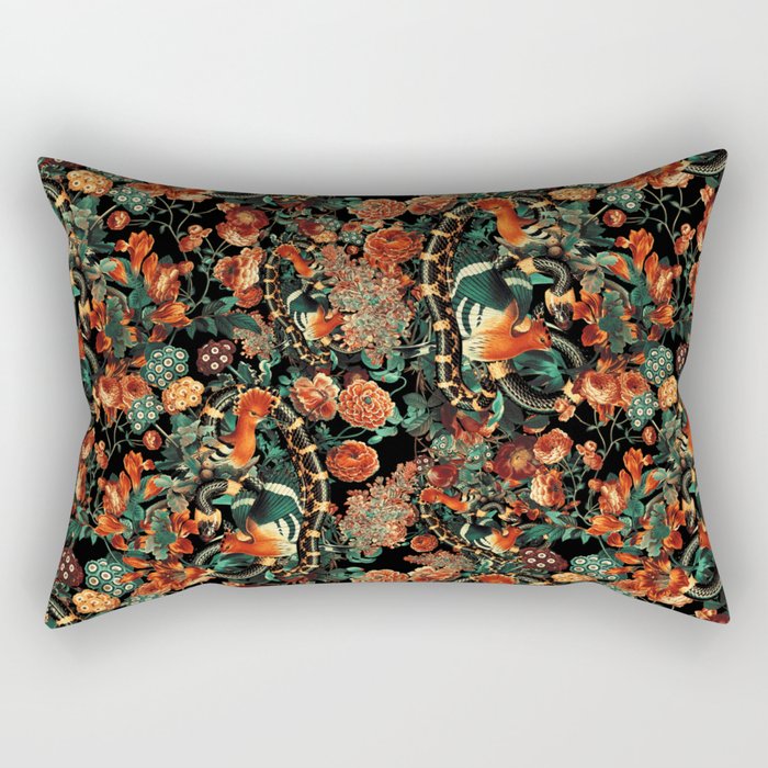 Birds and Snake Floral Pattern Rectangular Pillow Gallery Image 2
