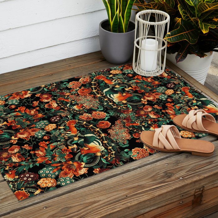 Birds and Snake Floral Pattern Outdoor Rug Gallery Image 2