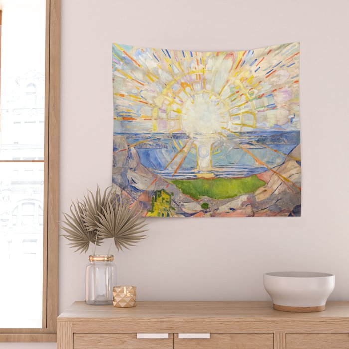 Edvard Munch the sun enhanced with artificial intelligence Wall Tapestry Gallery Image 2
