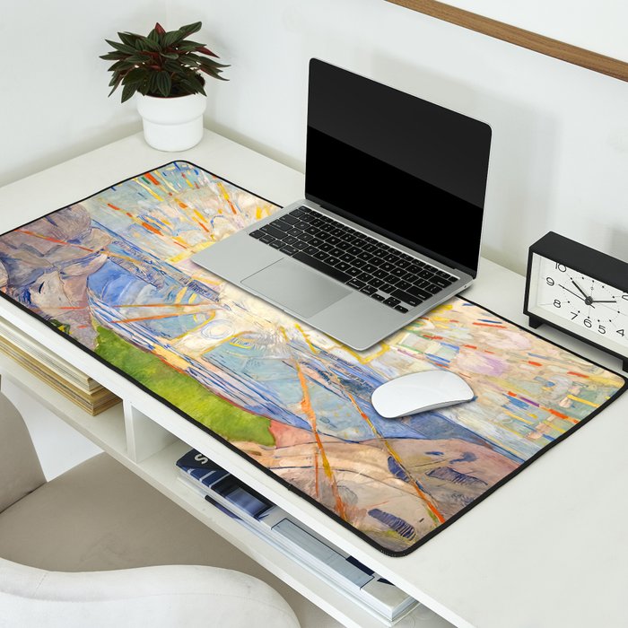 Edvard Munch the sun enhanced with artificial intelligence Desk Mat Gallery Image 2