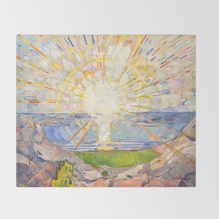 Edvard Munch the sun enhanced with artificial intelligence Throw Blanket Gallery Image 2