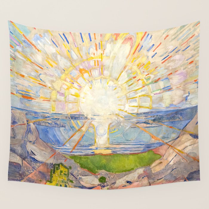 Edvard Munch the sun enhanced with artificial intelligence Wall Tapestry Gallery Image 4