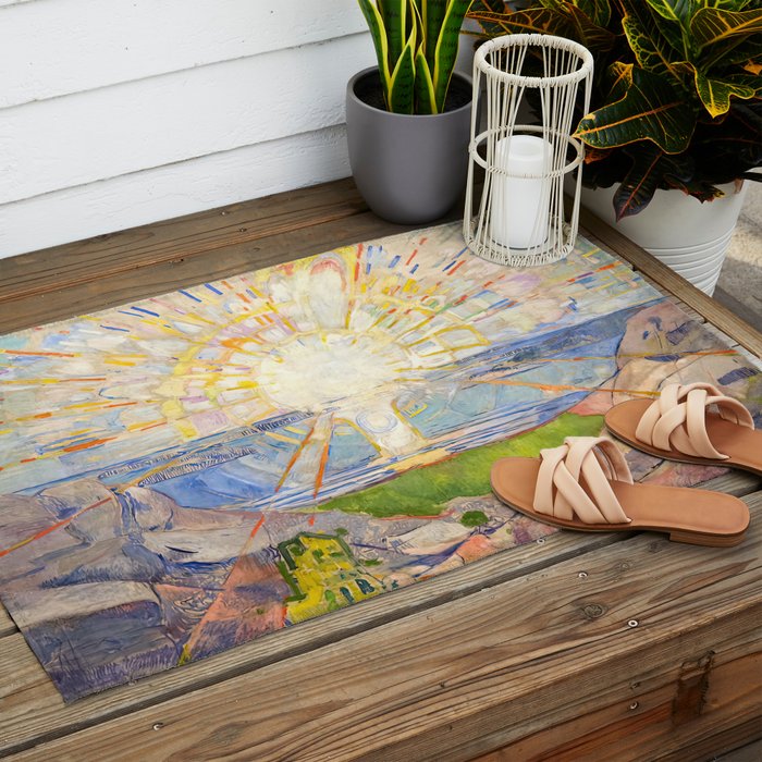 Edvard Munch the sun enhanced with artificial intelligence Outdoor Rug Gallery Image 2