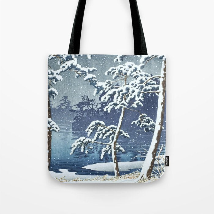 Hasui Kawase, Senzoku Pond In Snow - Vintage Japanese Woodblock Print Art Tote Bag Gallery Image 1